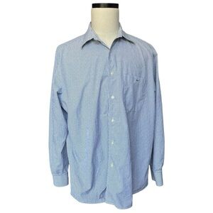 Lacoste Vintage micro check blue white long sleeve button down shirt | 44